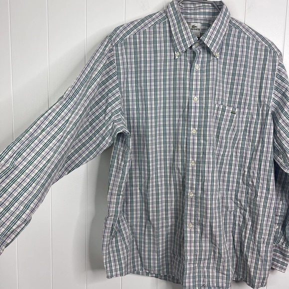 LaCoste Men's Button Down Green/Purple Plaid with Front Pocket SZ 46 - Picture 2 of 7